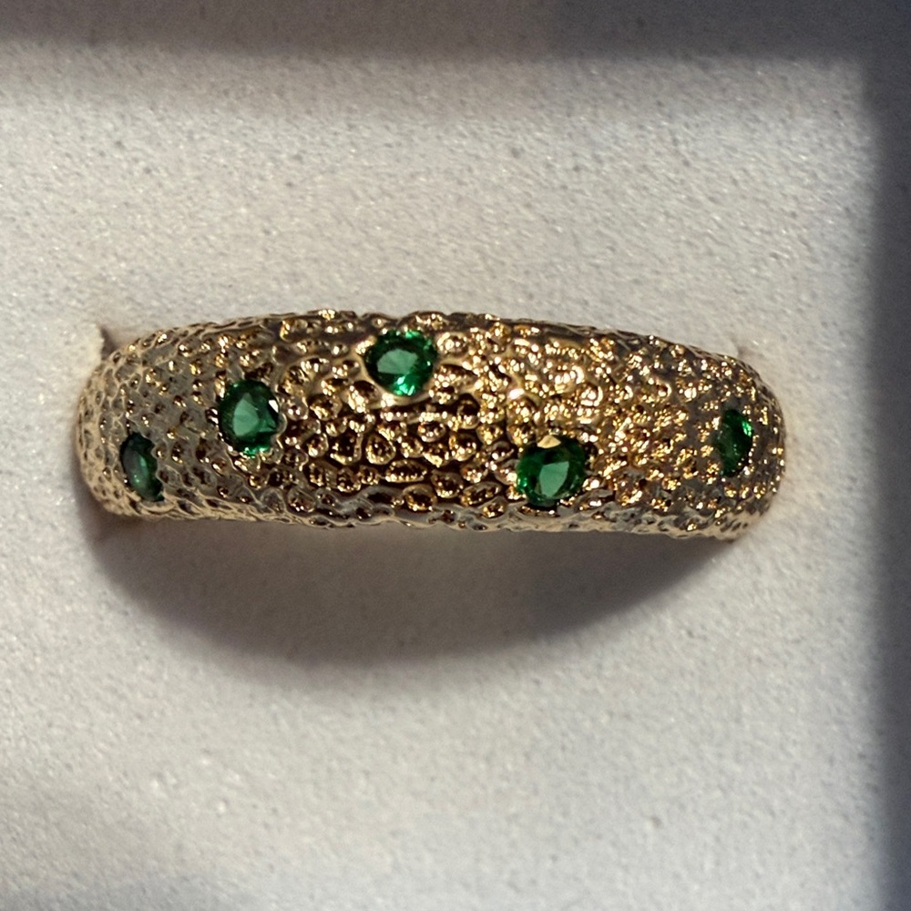 Pretty Bird Gold Plated Adjustable Ring with Green Accents